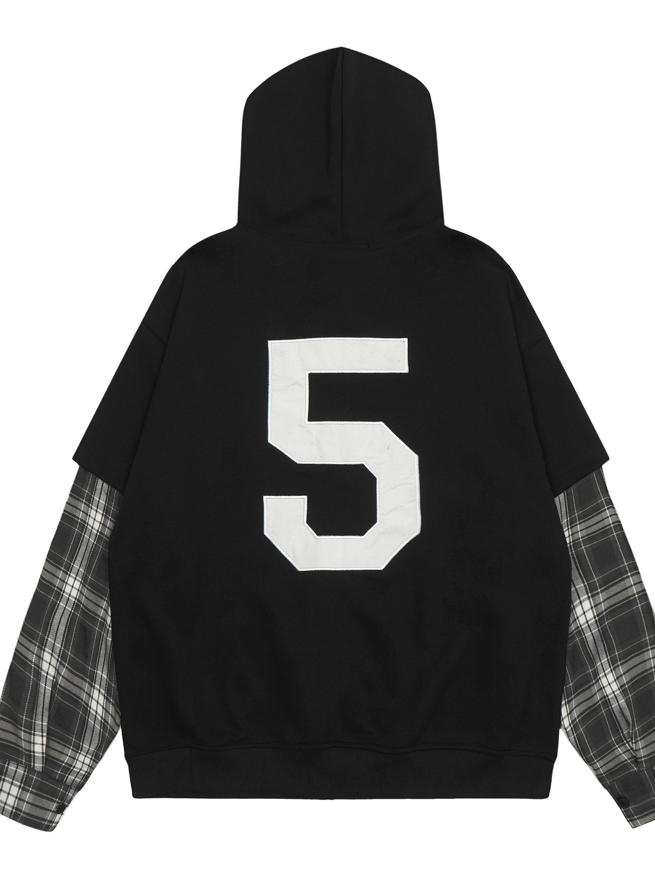 Men's Plaid Sleeve Patchwork Letter Zip-Up Hoodie