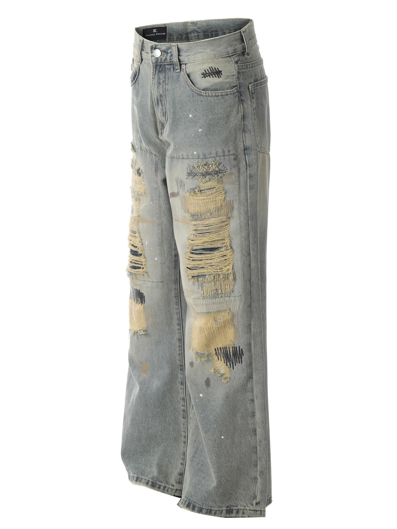 Men's Vintage Distressed Wide Leg Jeans