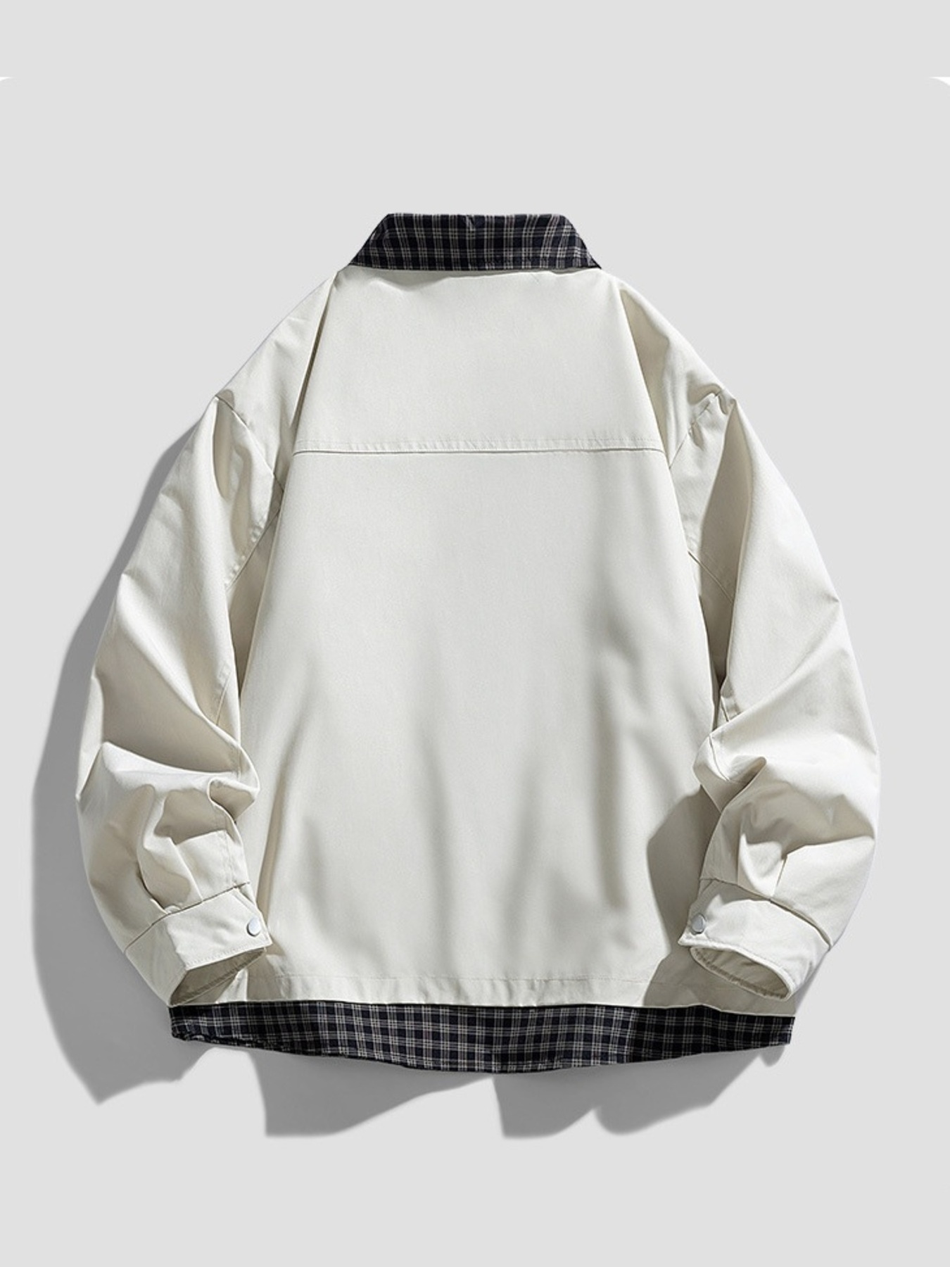 Men's Plus Size Plaid Trim Snap Down Casual Jacket