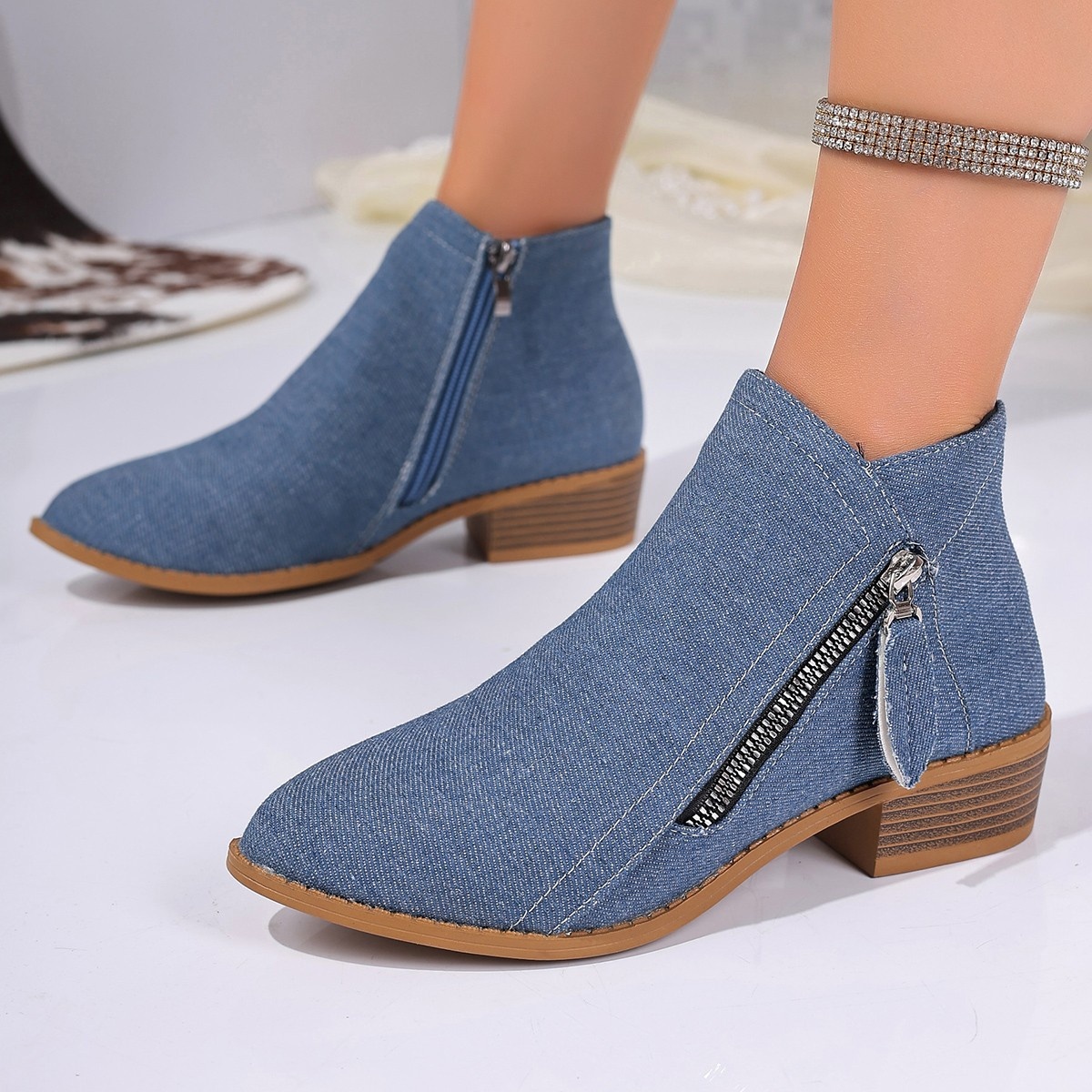 Point Toe Block Heels Boots