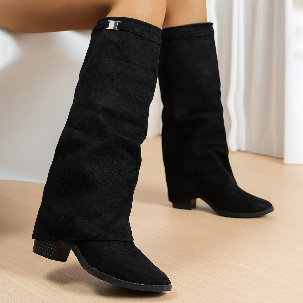 Point Toe Block Heels Boots