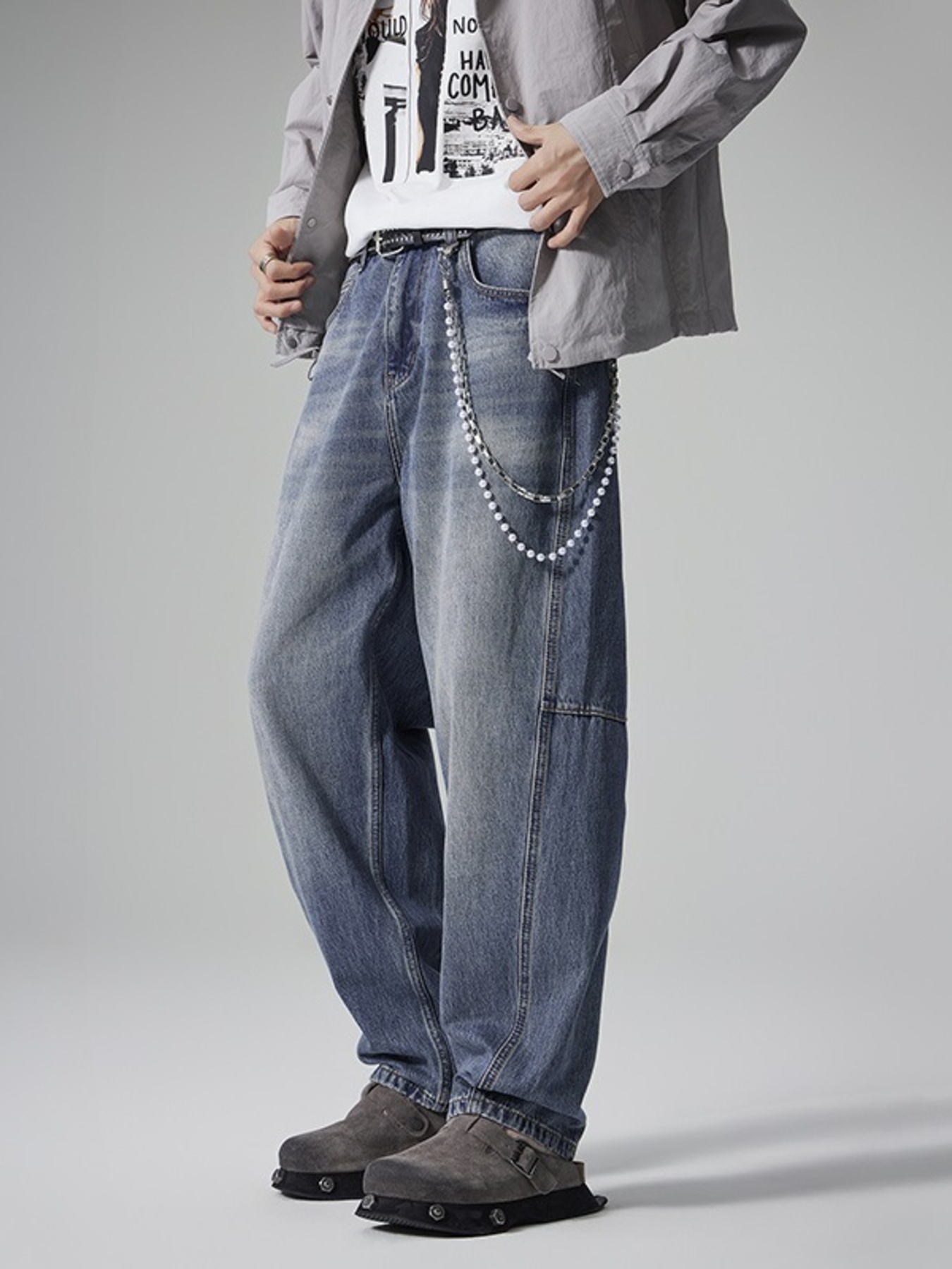 Men's Washed Relaxed Wide-Leg Jeans