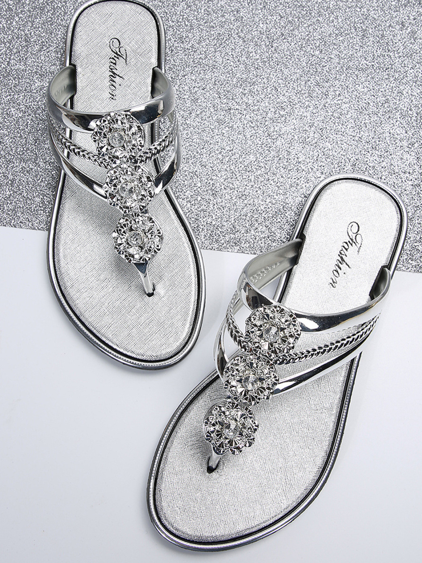 Rhinestone Toe Post Flats Sandals