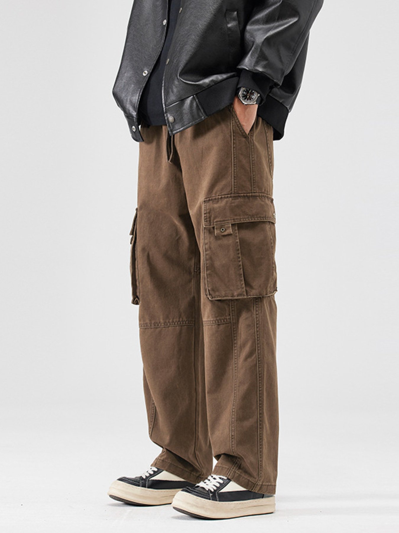 Men's Full Size Drawstring Wide Leg Cargo Pants Plus Size