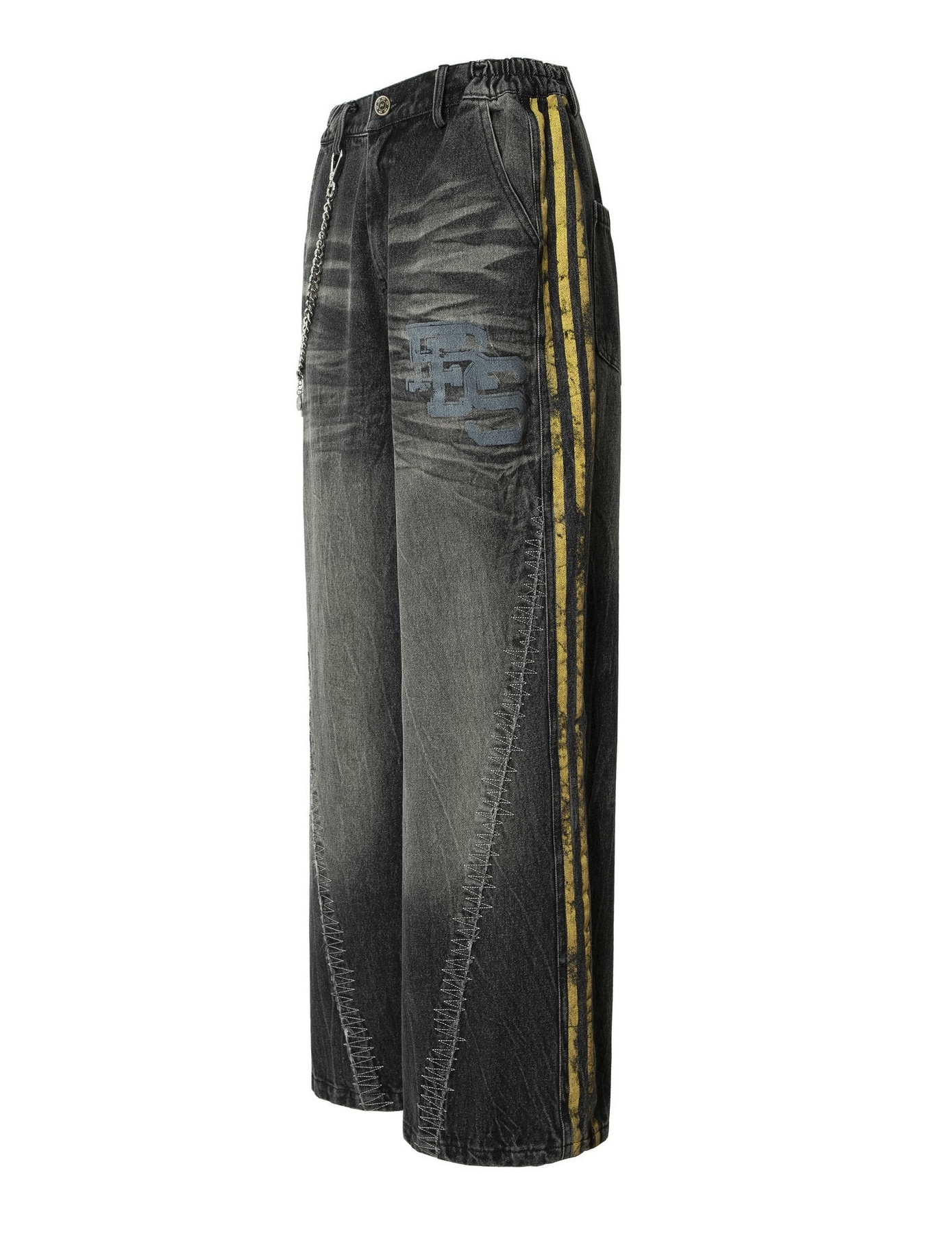 Men's Vintage Washed Wide Leg Jeans with Chain Detail