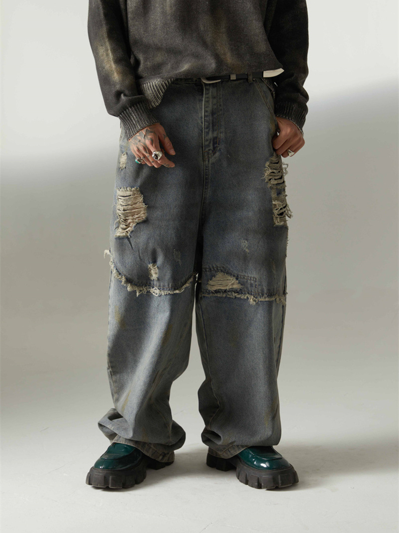 Men's Distressed Oversized Wide Leg Jeans