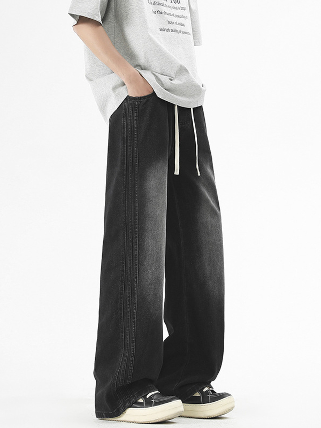 Men's Plus Size Vintage Wash Wide Leg Jeans