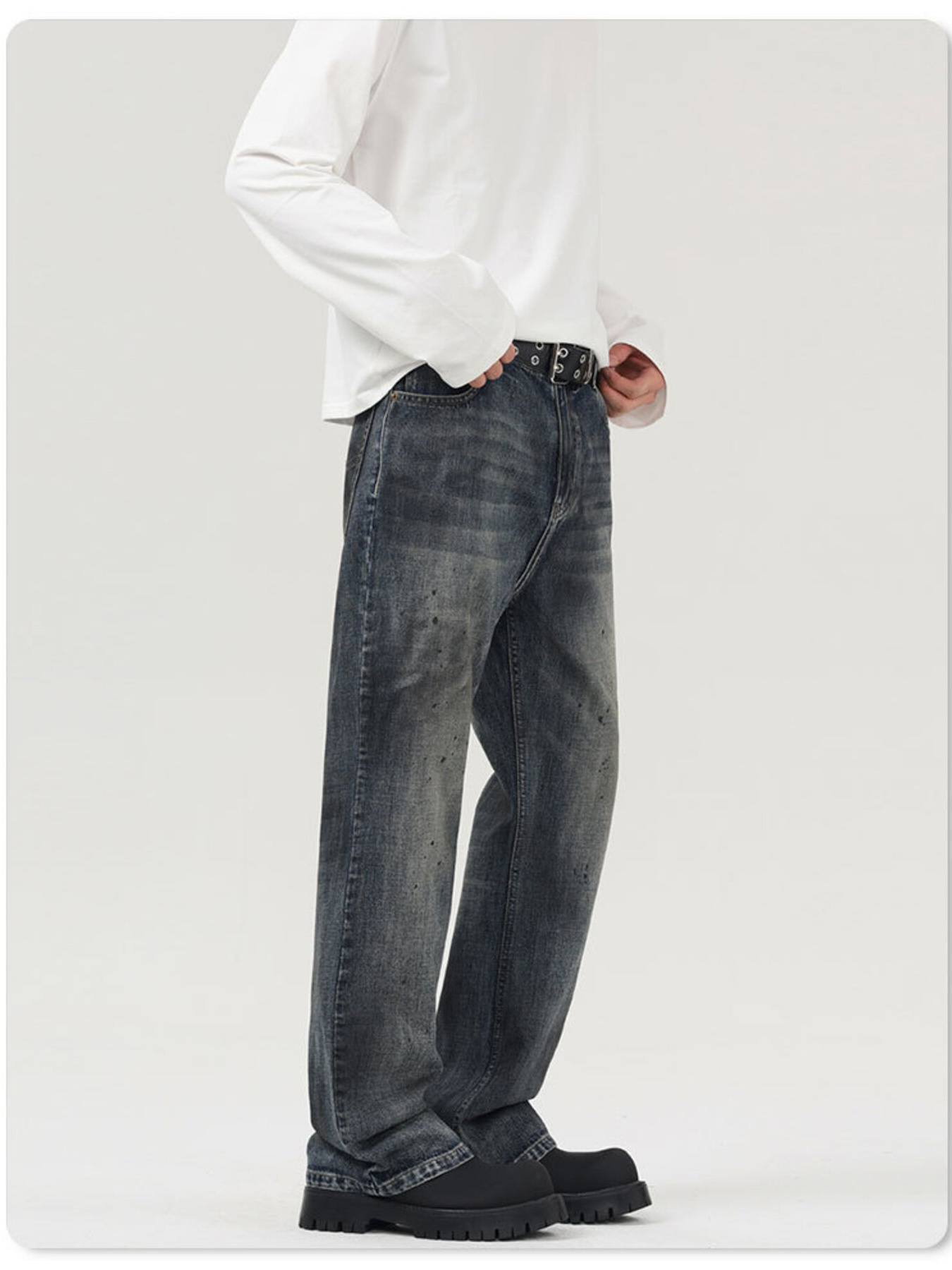 Men's Vintage Distressed Wide Leg Jeans