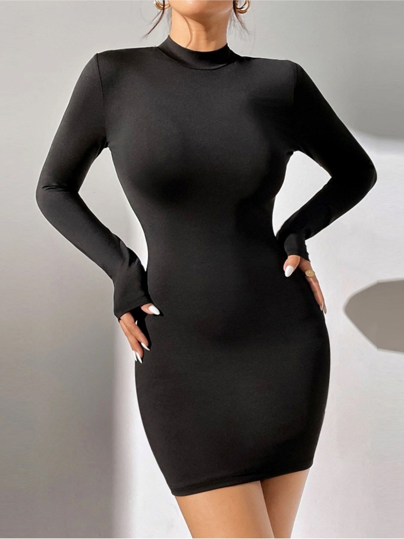 Mock Neck Long Sleeve Bodycon Mini Dress