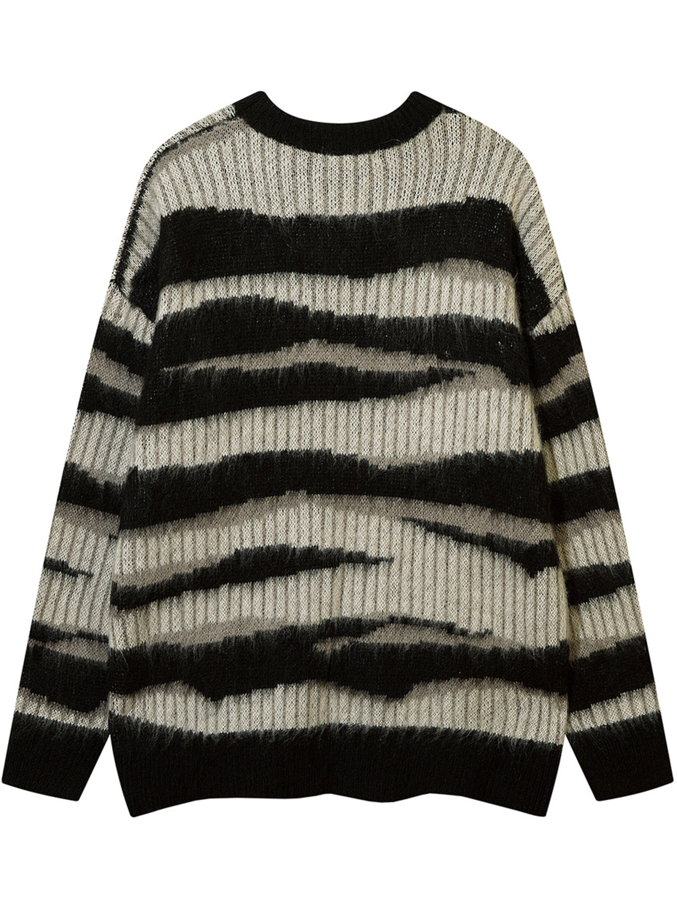 Men's Oversized Contrast Striped Round Neck Sweater
