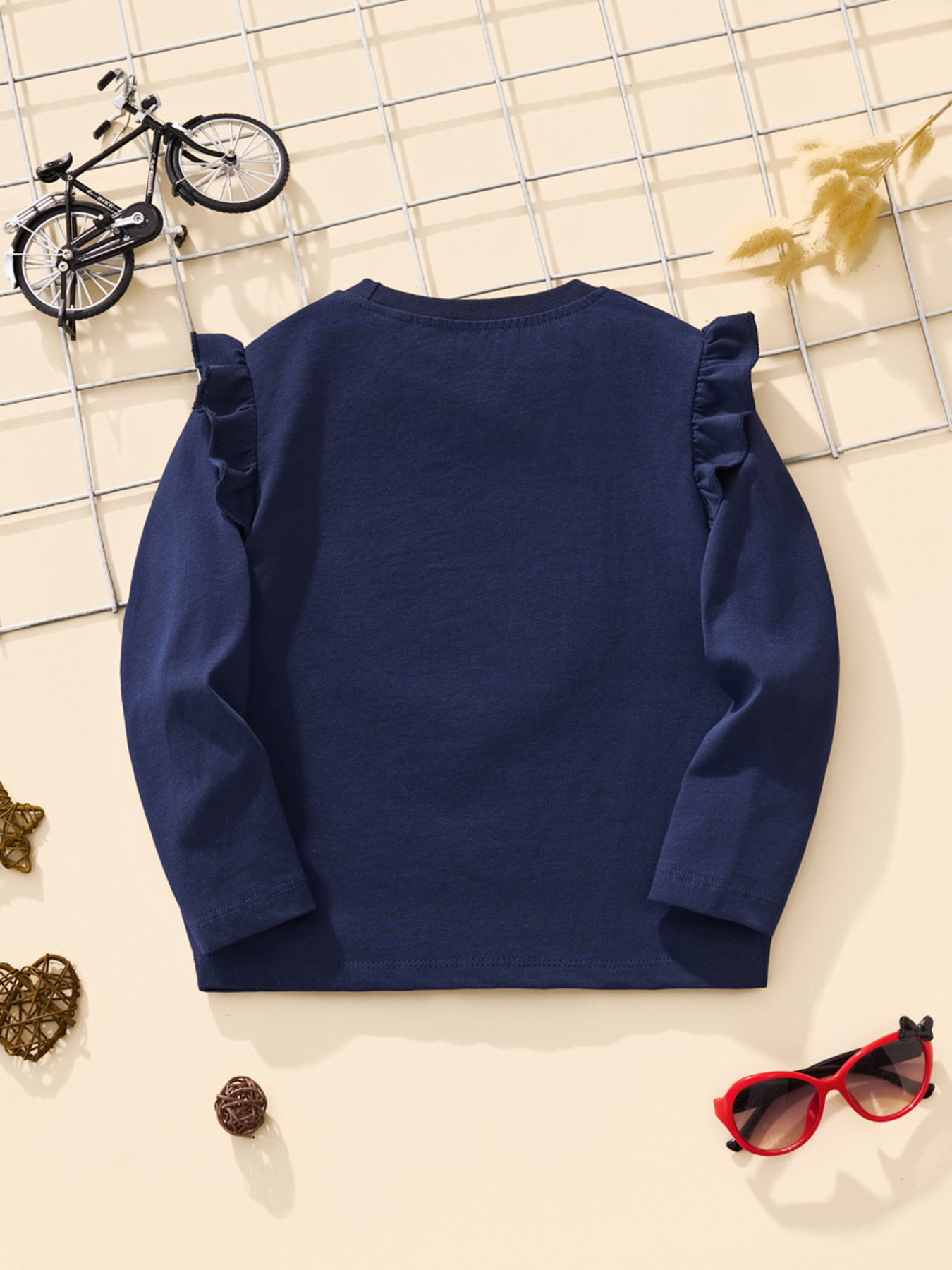 Children's Long Sleeve Heart Patch Ruffle Trim T-Shirt
