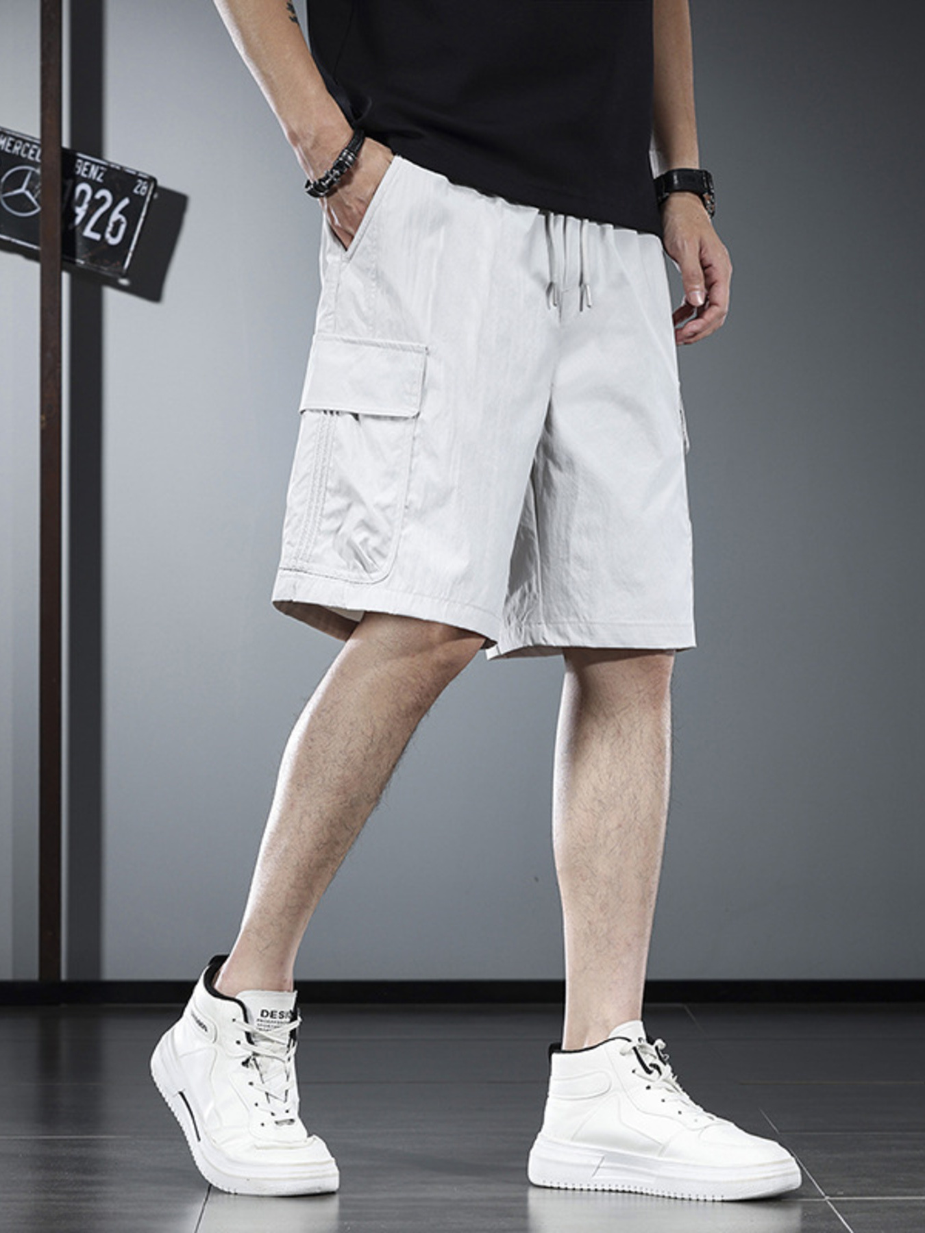 Men's Plus Size Drawstring Cargo Shorts