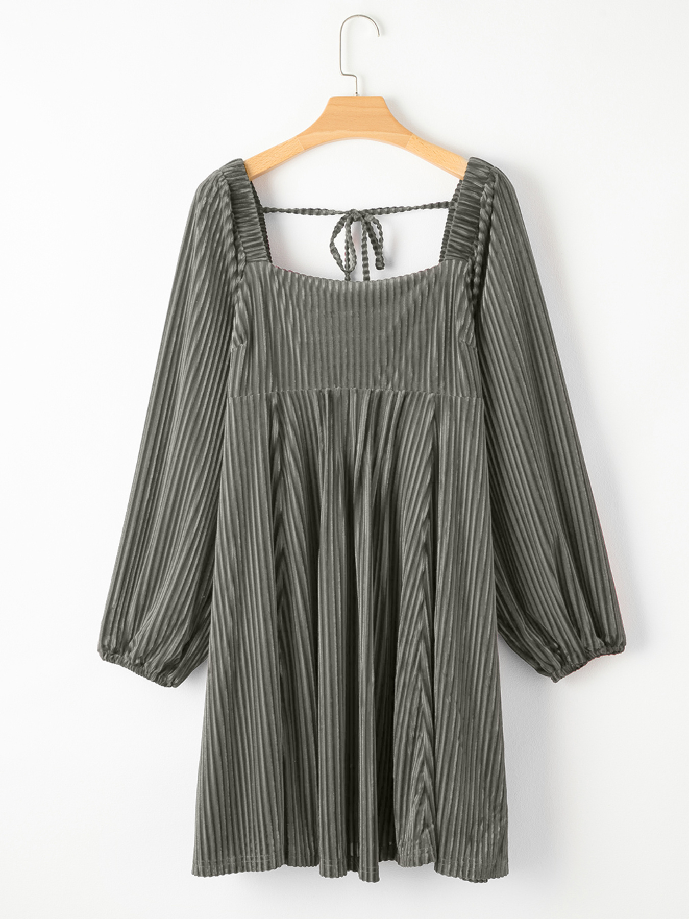 Tie Back Square Neck Velvet Babydoll Dress