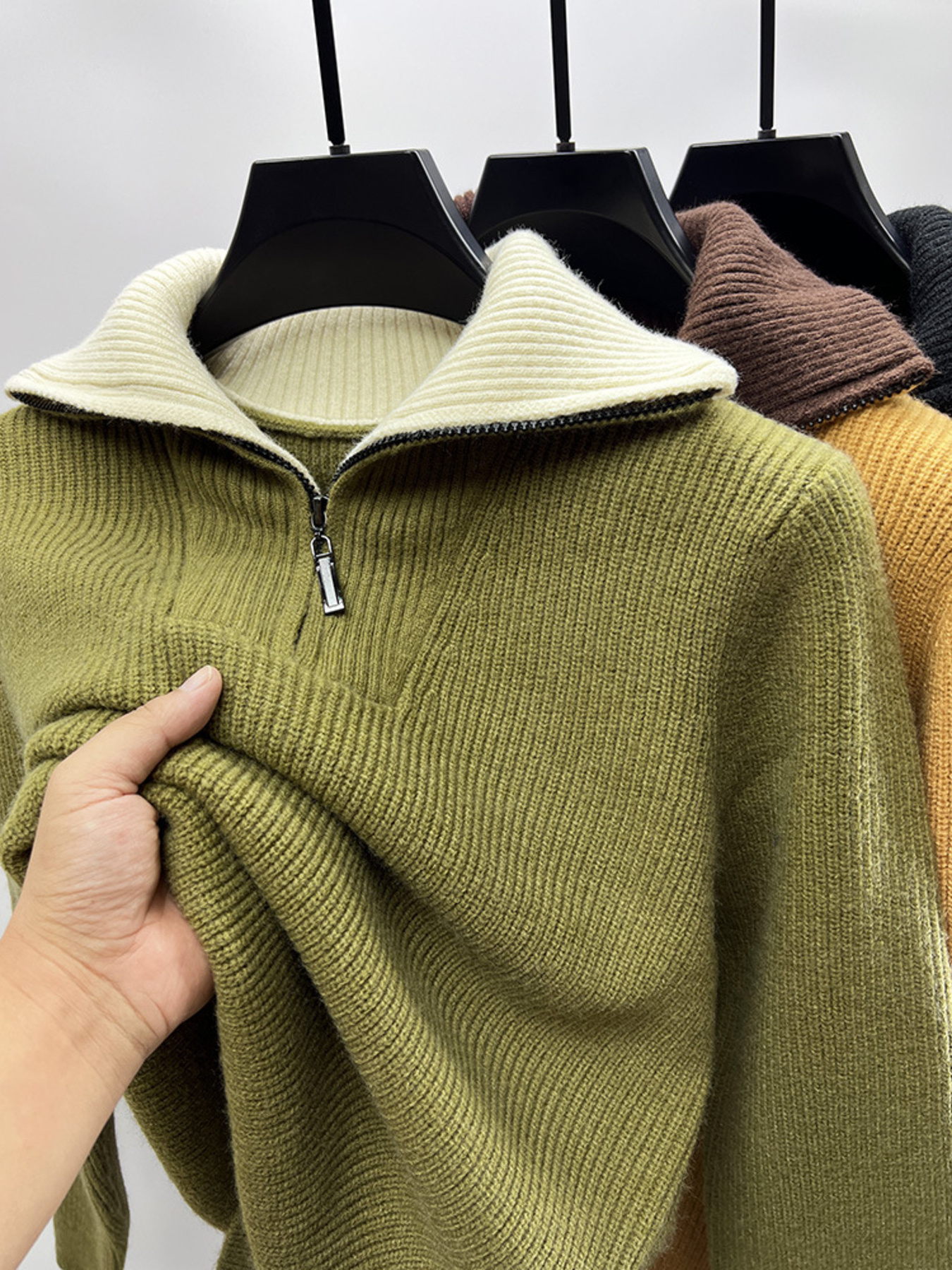 Men's Plus Size Zip Collar Long Sleeve Sweater