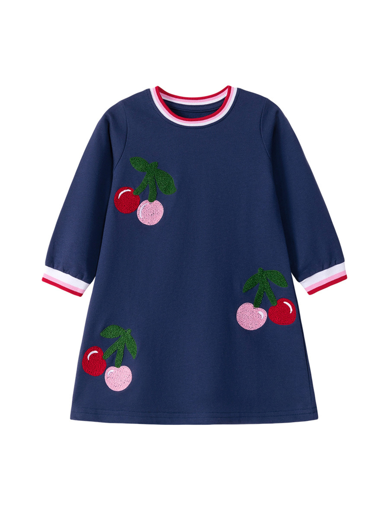 Children's Cherry Appliqued Long Sleeve Dress