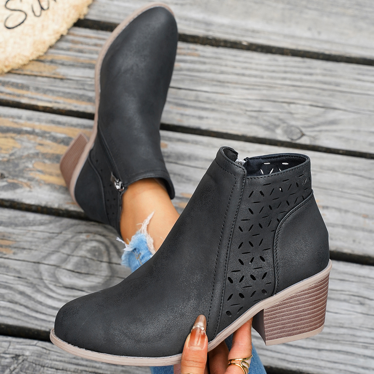 Round Toe Block Heels Boots