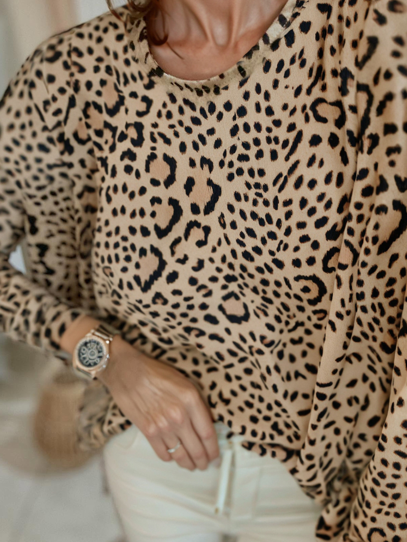 Leopard Round Neck Long Sleeve T-Shirt