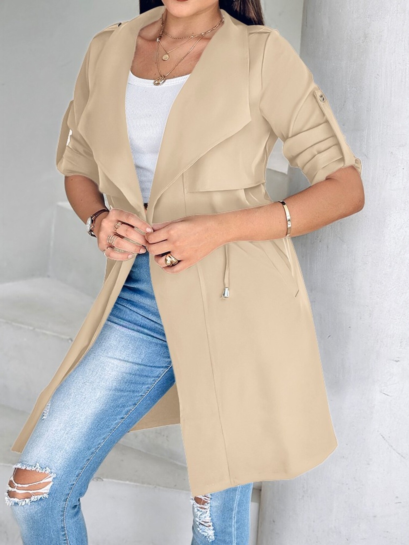 Drape Collar Lightweight Trench Coat