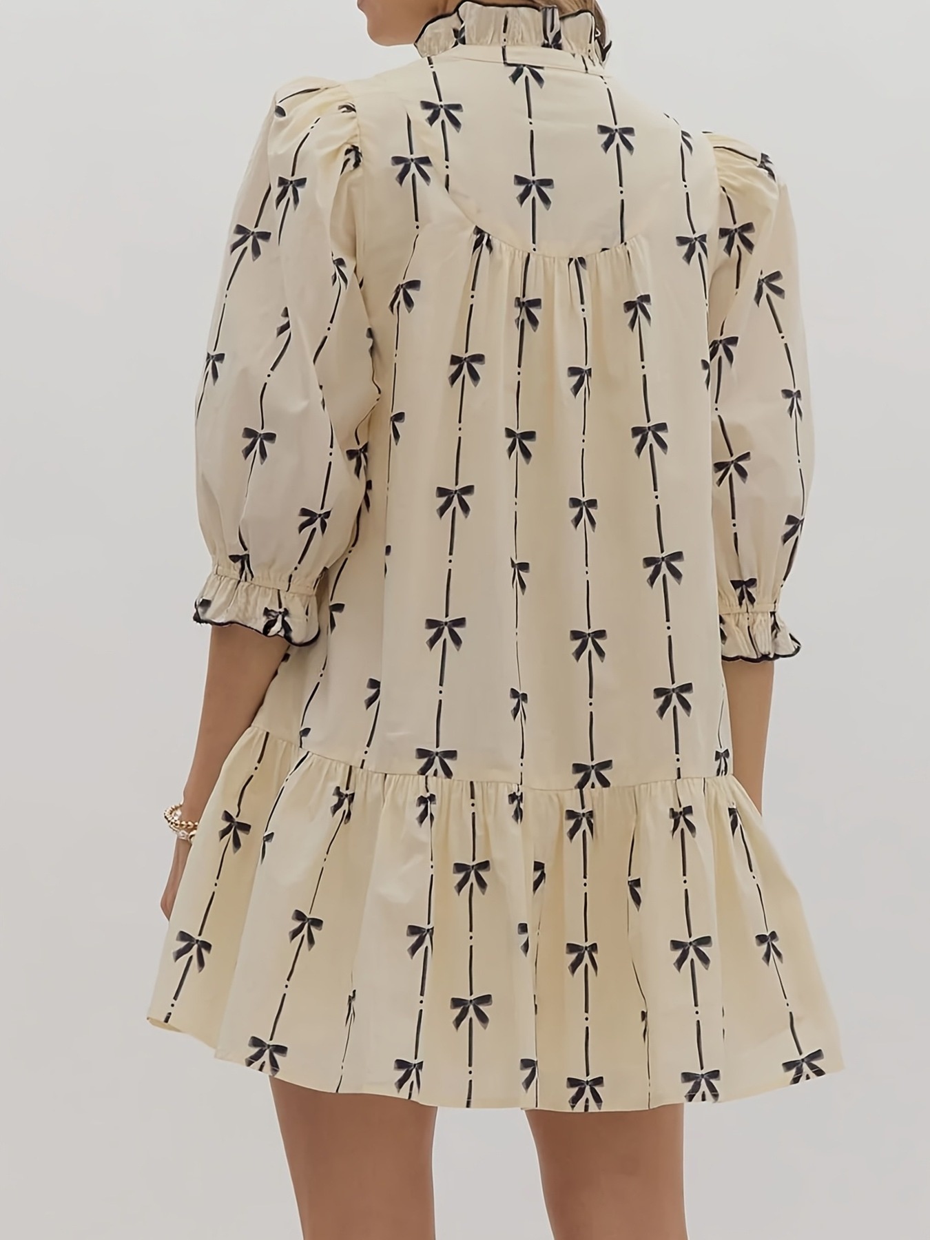 Bow Print Button Front Shirt Dress