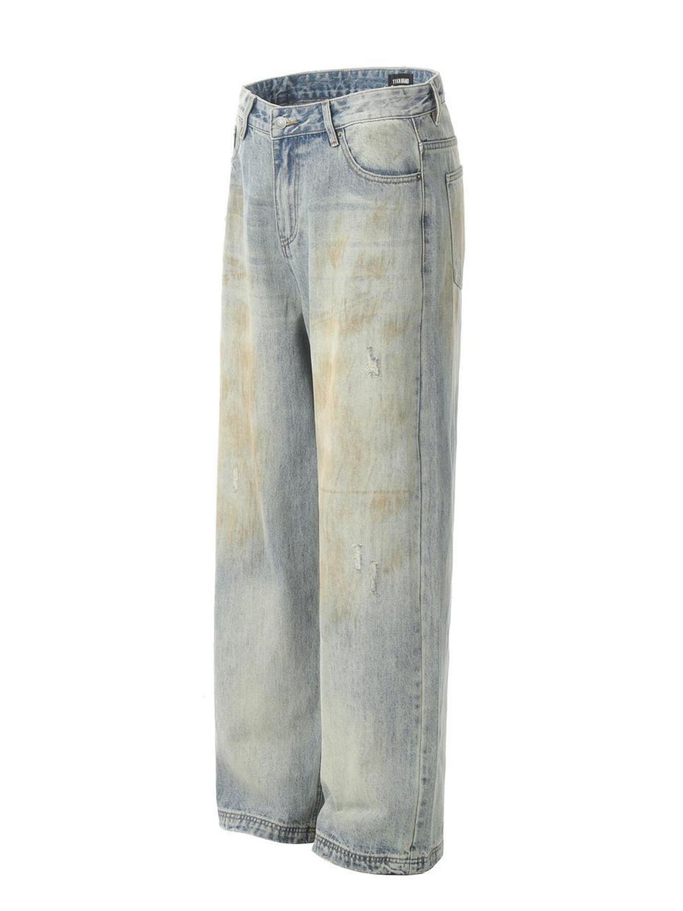 Men's Washed Wide-Leg Distressed Jeans
