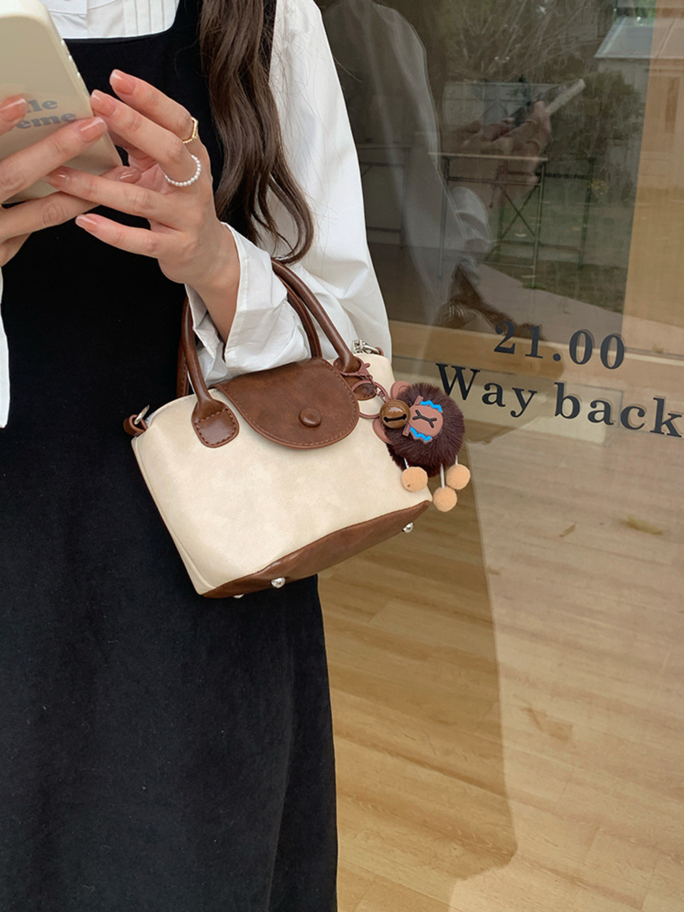 Two-Tone Flap Decor Crossbody Bag with Charm