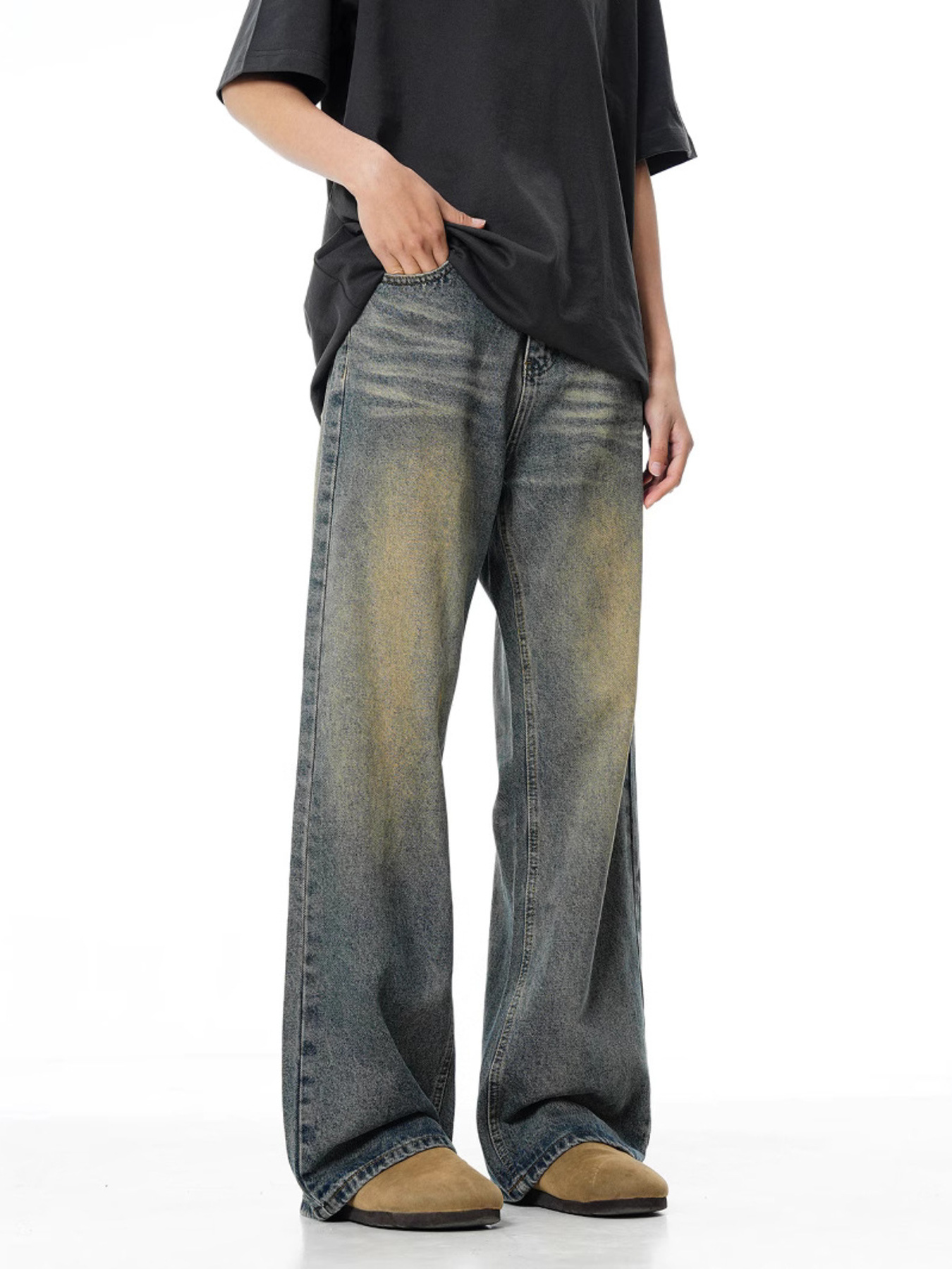 Men's Full Size Vintage Wash Wide Leg Jeans Plus Size