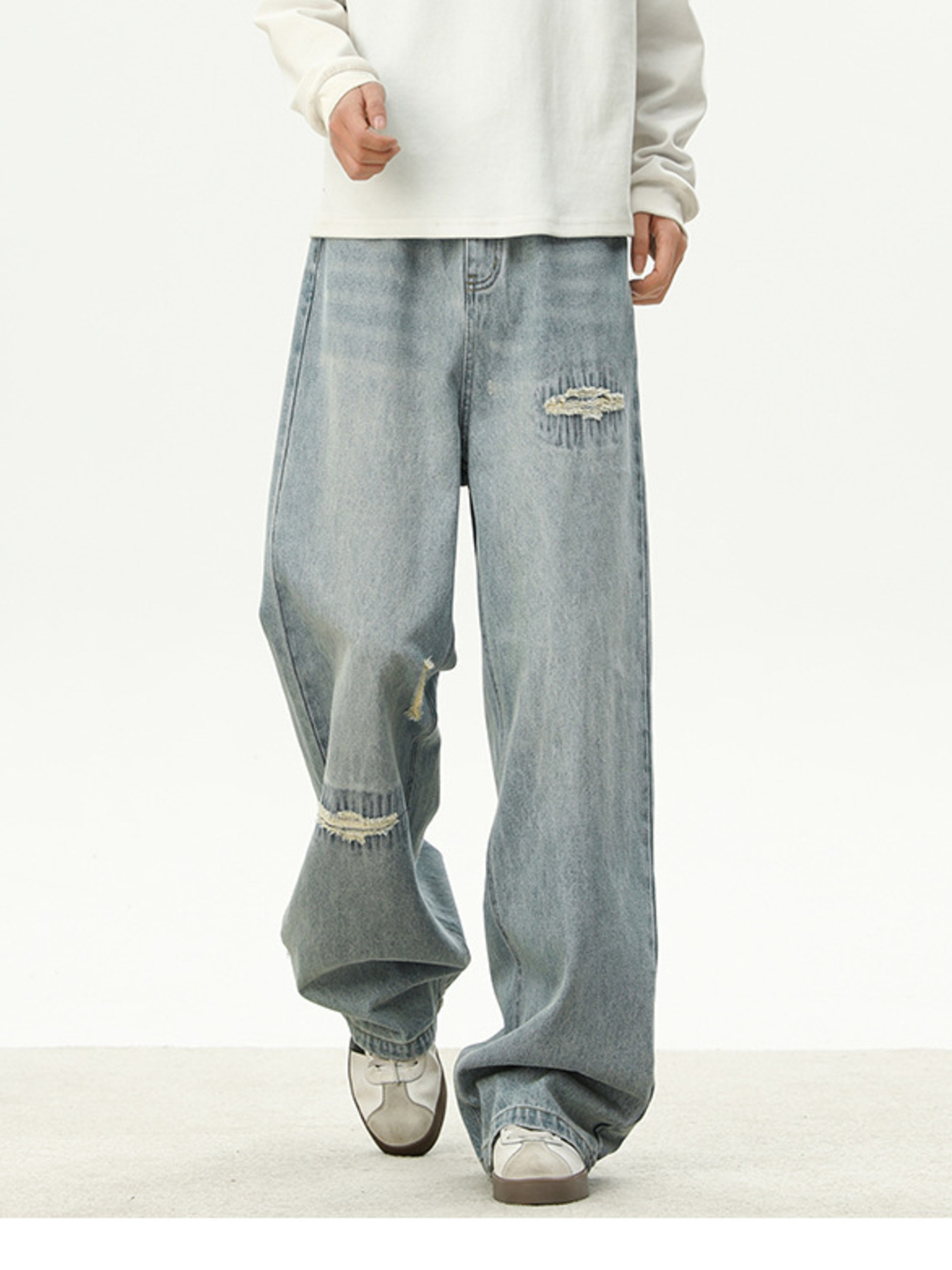 Men's Full Size Distressed Wash Loose Fit Jeans Plus Size