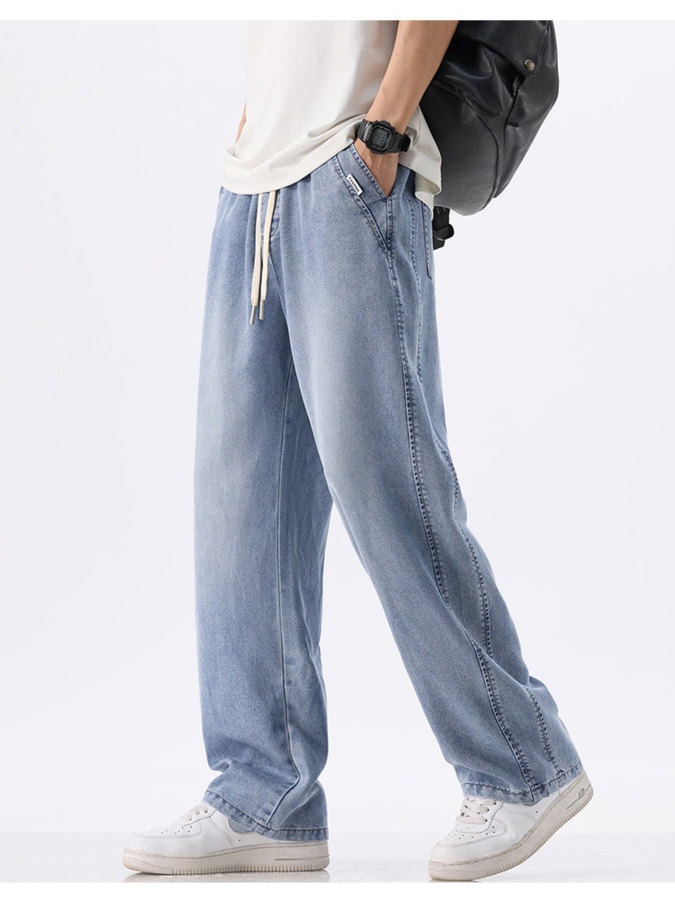 Men's Plus Size Drawstring Wide Leg Jeans