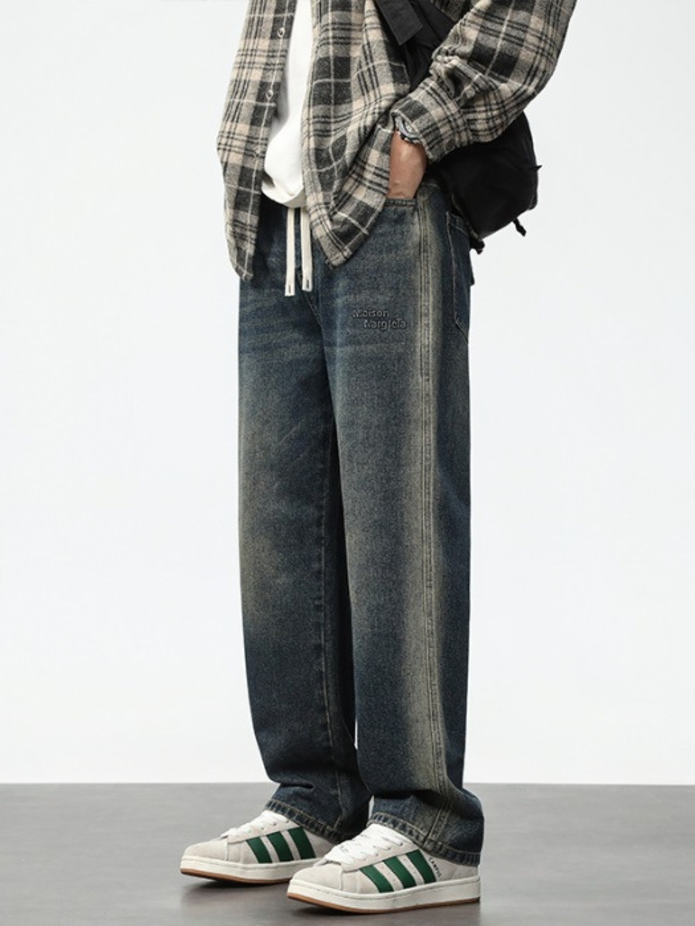 Men's Plus Size Washed Wide Leg Jeans