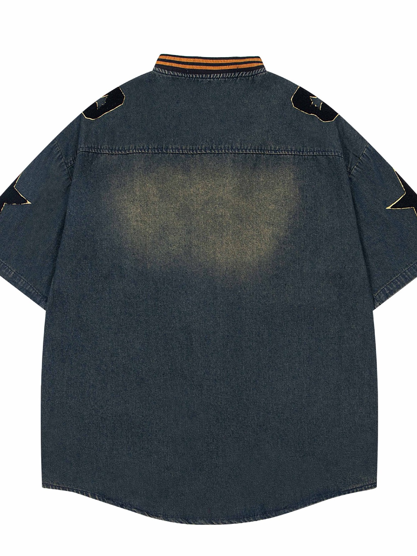 Men's Washed Baseball Collar Denim Shirt with Embroidered Detail