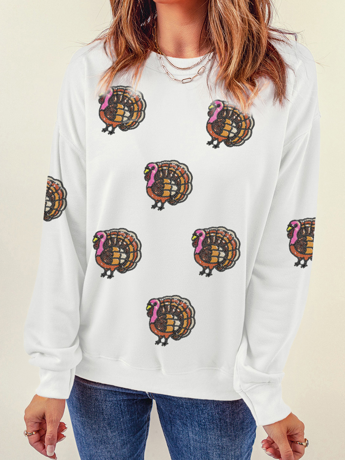 Thanksgiving Turkey Sequin Patched Sweatshirt