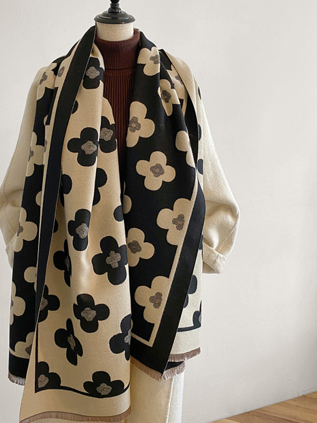 Floral Print Raw Hen Scarf