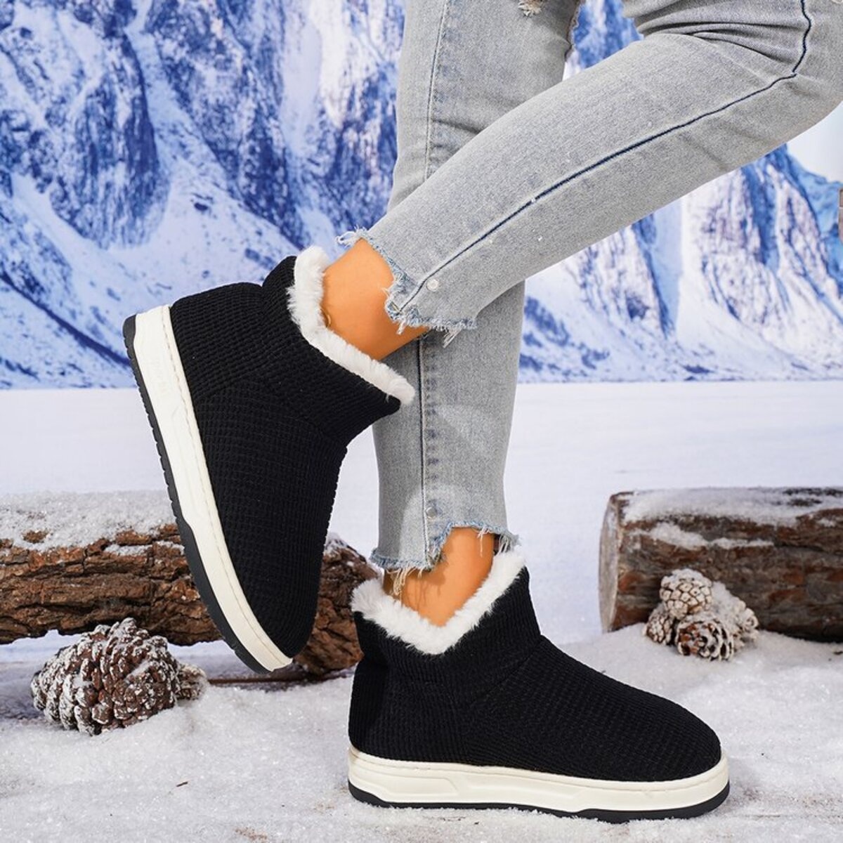 Cozy Knit Ankle Boots with Plush Lining