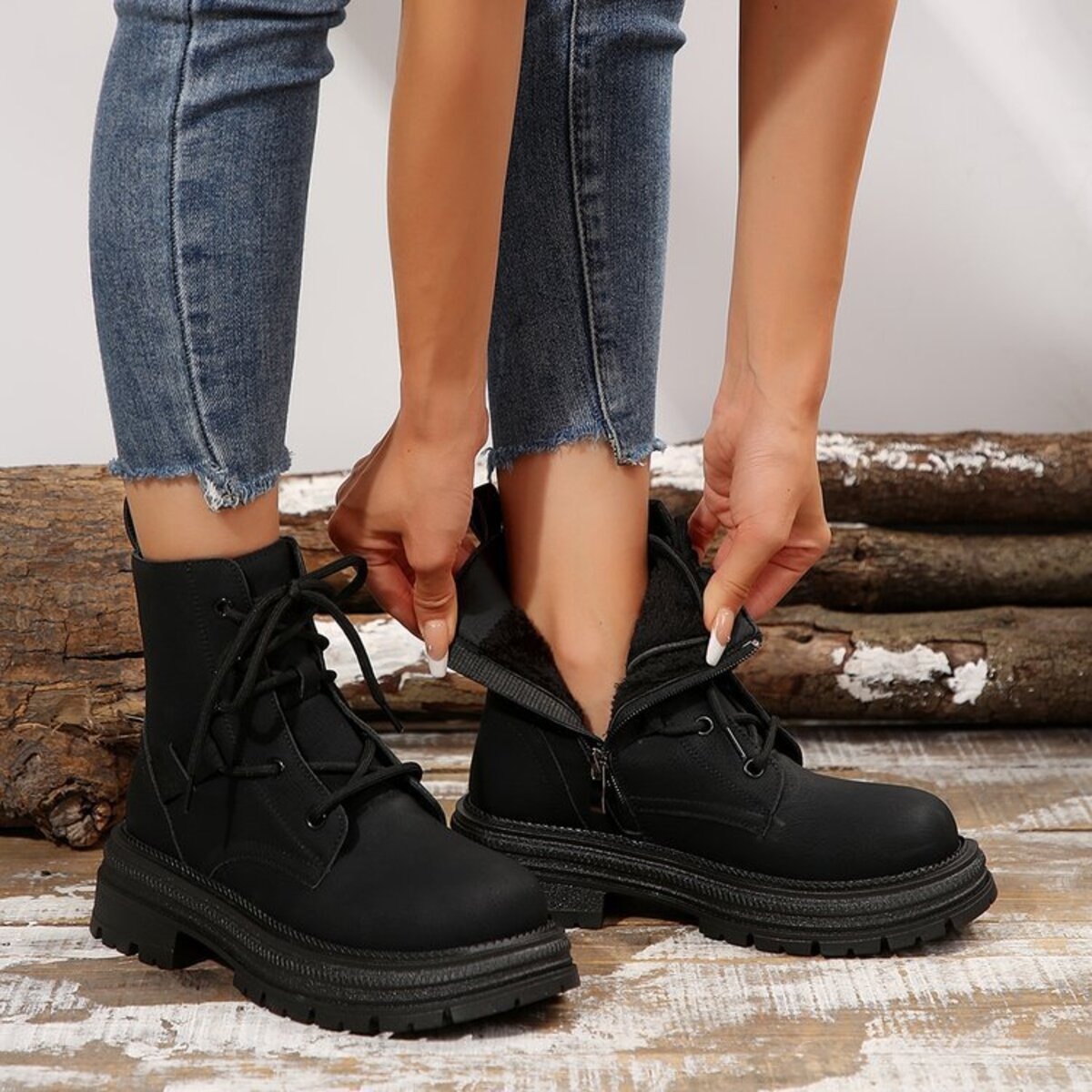 Round Toe Lace Up Platform Boots