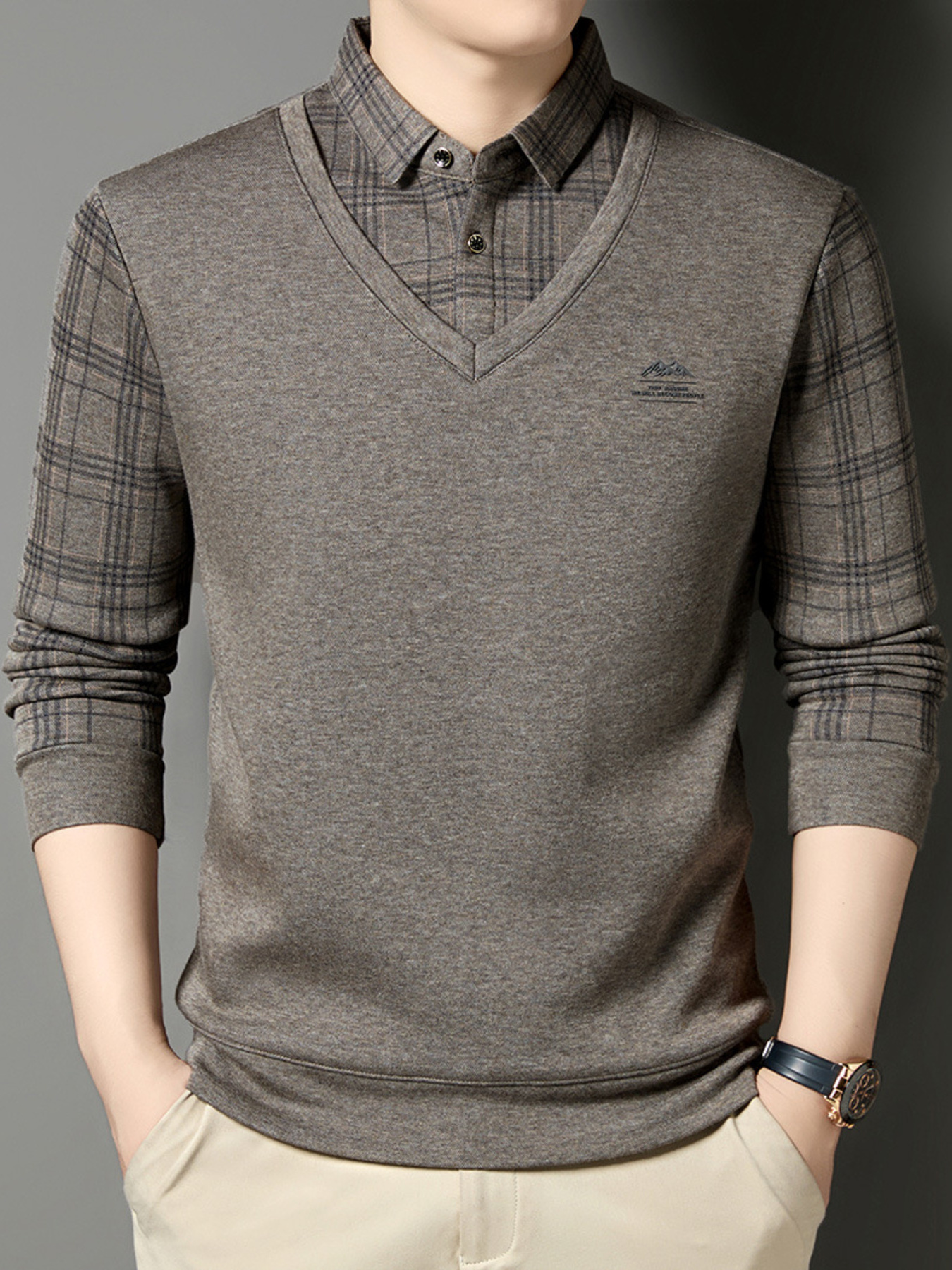 Men's Plus Size Layered Style Long Sleeve T-Shirt