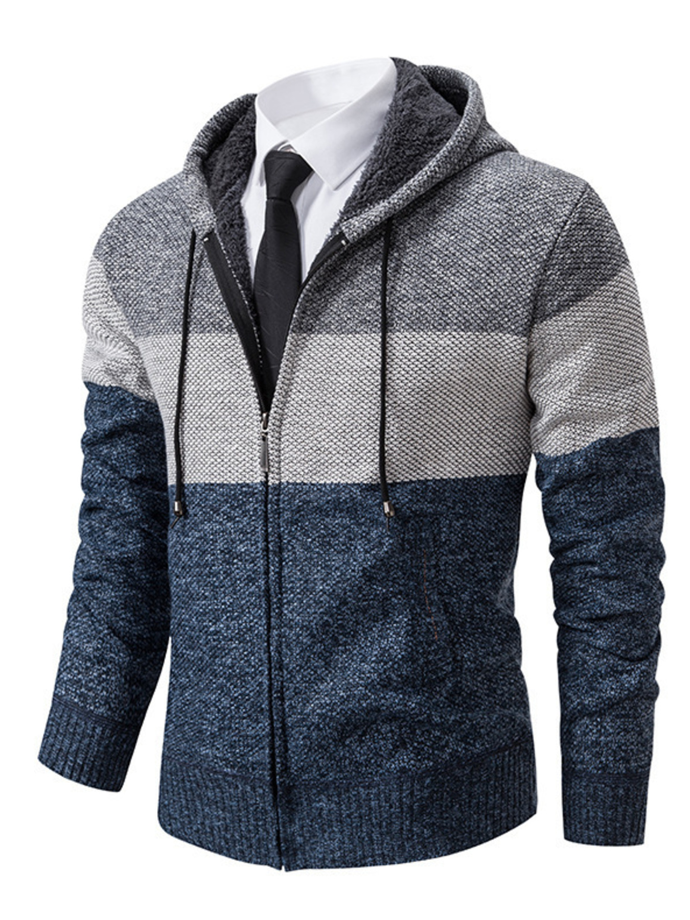 Men's Plus Size Color Block Hooded Zip-Up Cardigan