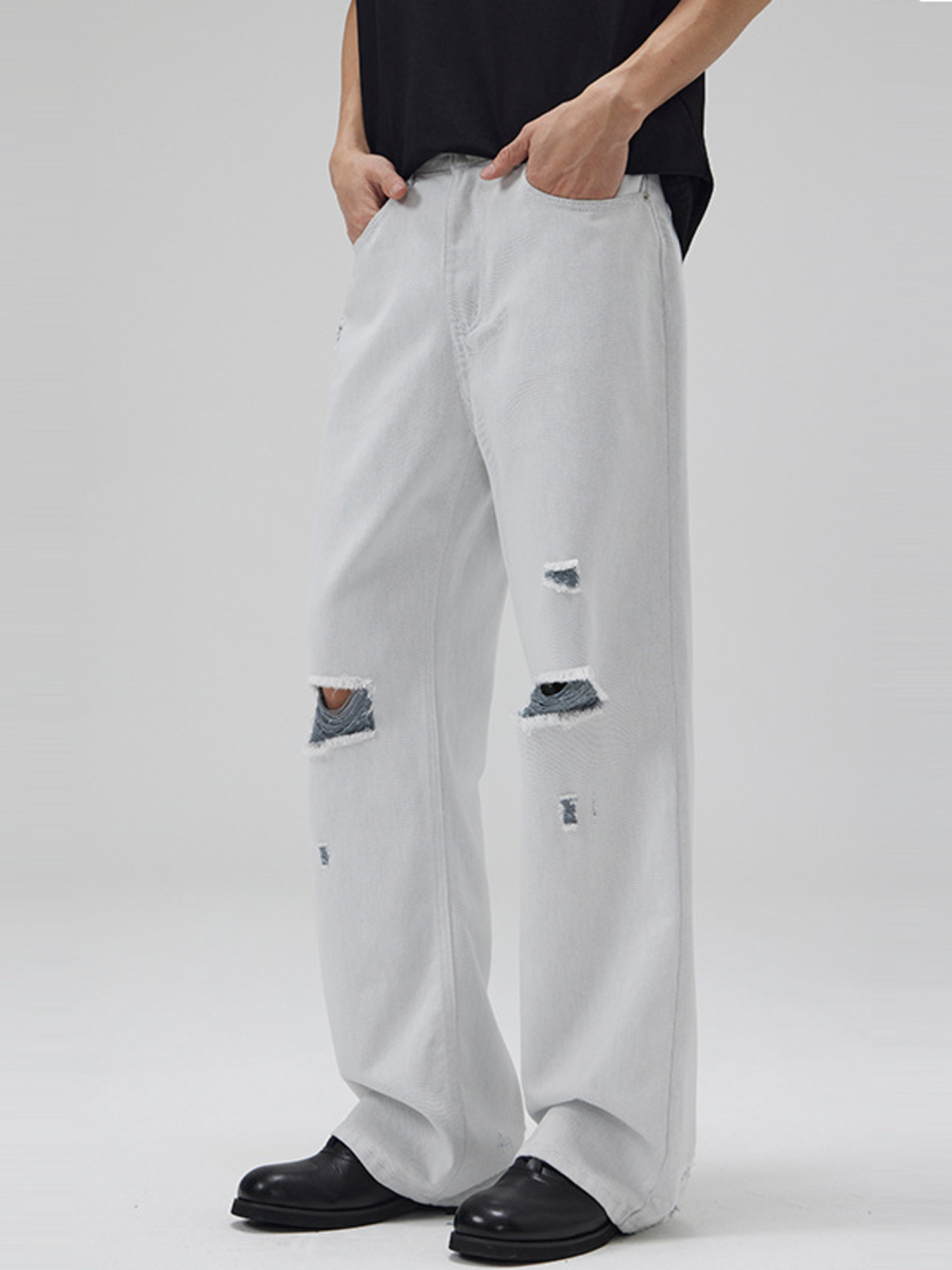 Men's Full Size Distressed Wide Leg Jeans Plus Size