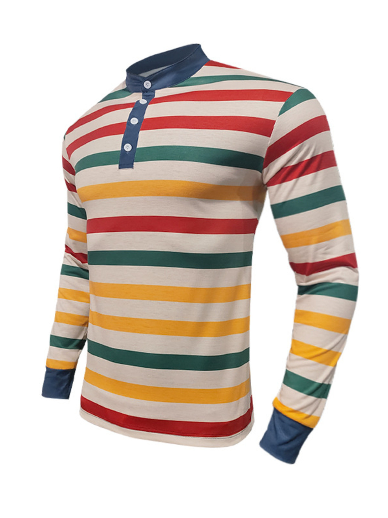 Men's Full Size Rainbow Striped Long Sleeve T-Shirt Plus Size