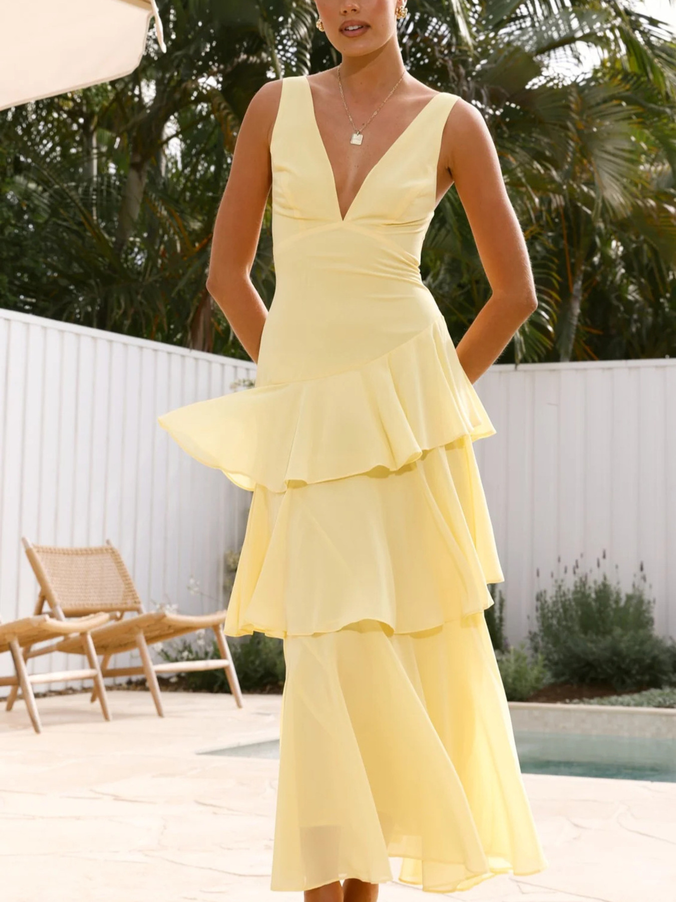 Sleeveless Ruffled Layered Backless Maxi Dress