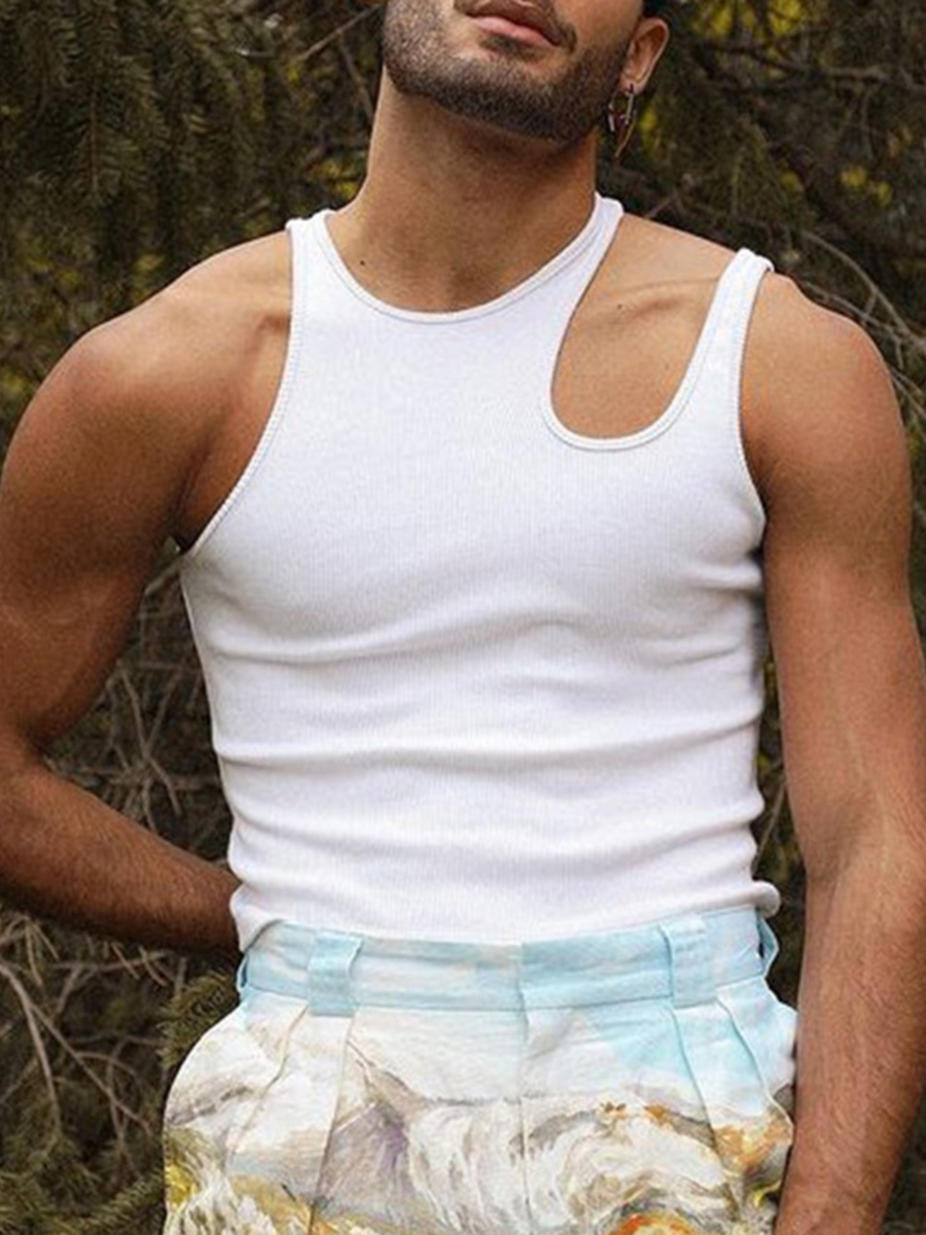 Men's Full Size Cutout Solid Color Tank Plus Size