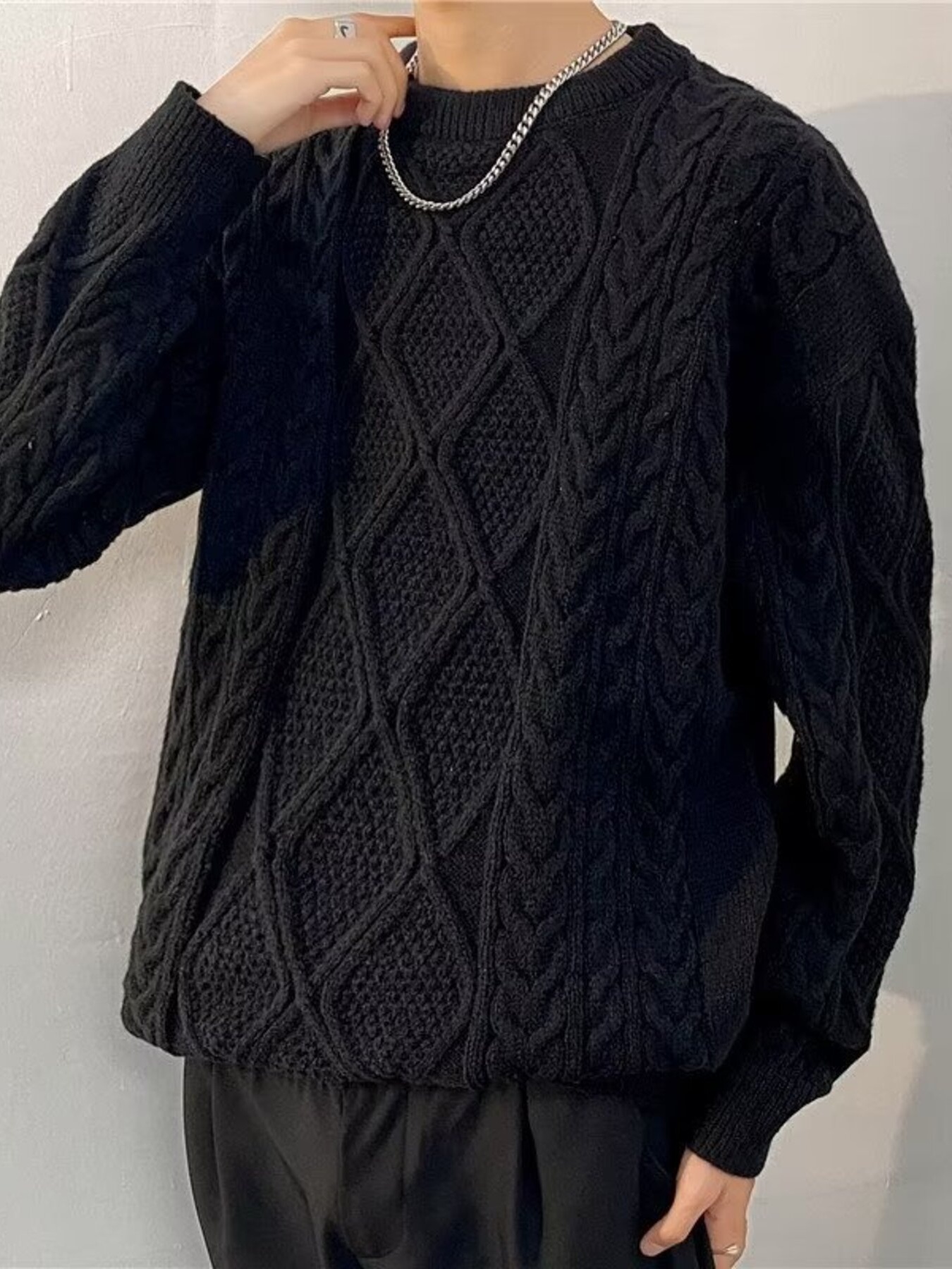 Men's Plus Size Cable Knit Round Neck Sweater