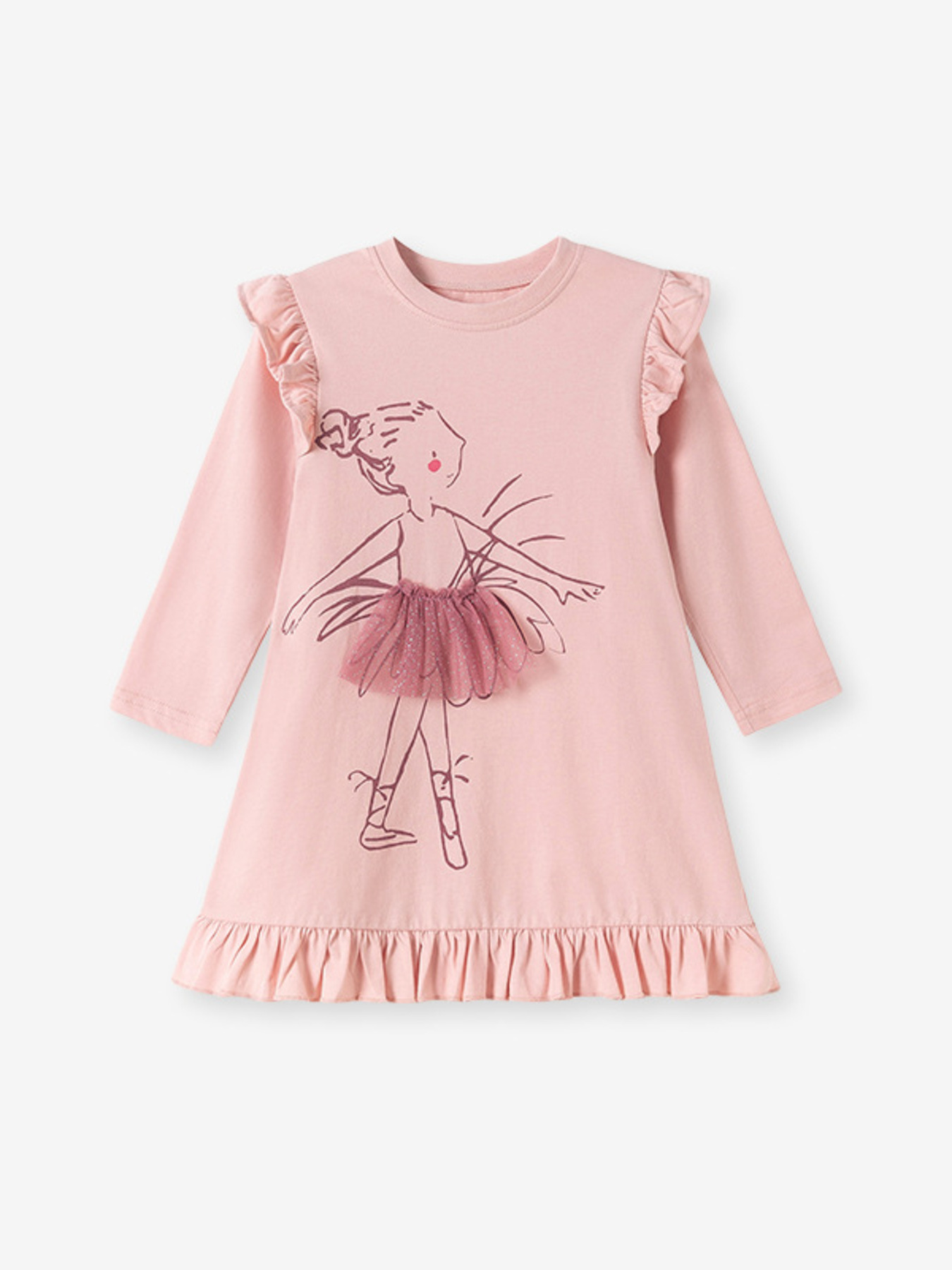 Children's Ruffle Trim Long Sleeve Dress