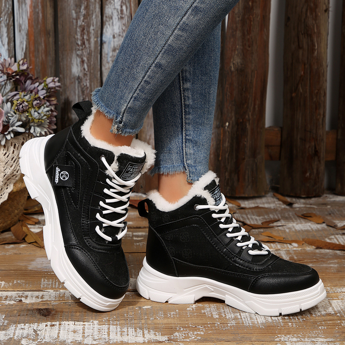 High-Top Platform Chunky Sneaker Boots with Lace-Up