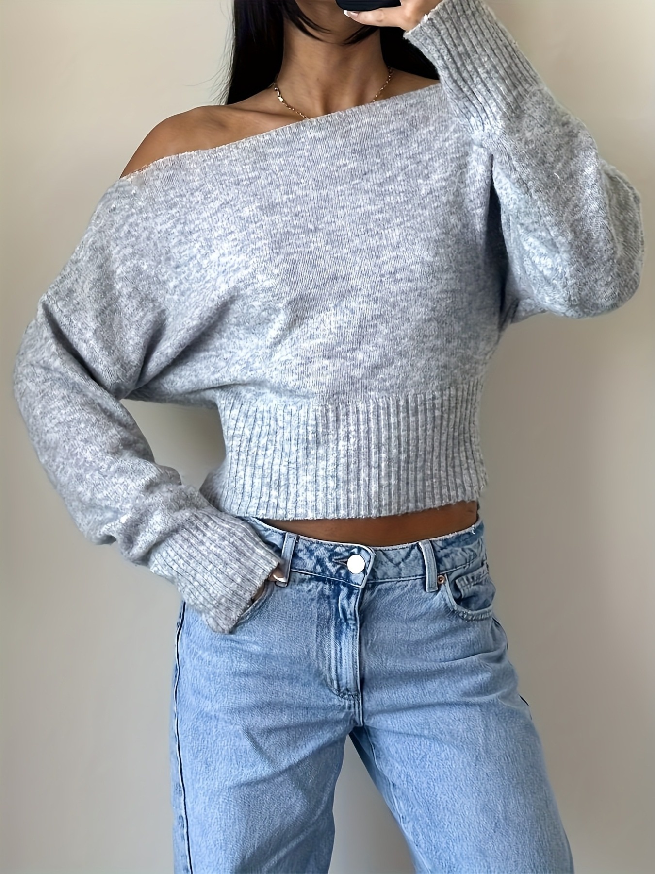 Boat Neck Long Sleeve Sweater