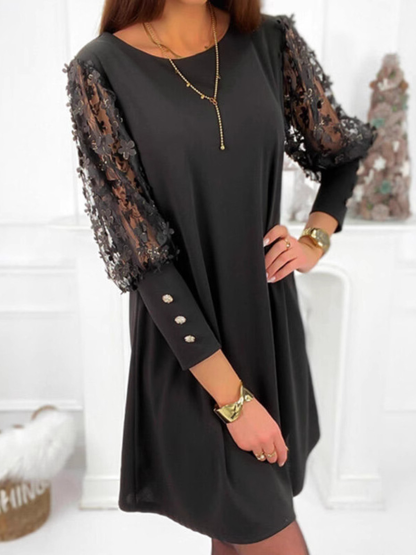 Floral Lace Sleeve Mini Dress