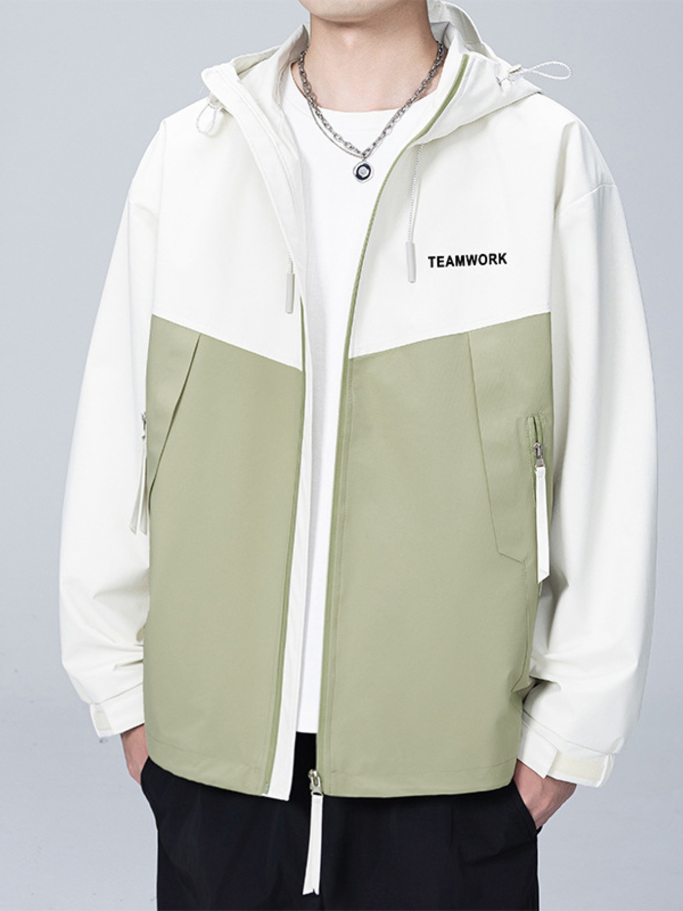 Men's Full Size Contrast Zip Up Long Sleeve Jacket Plus Size