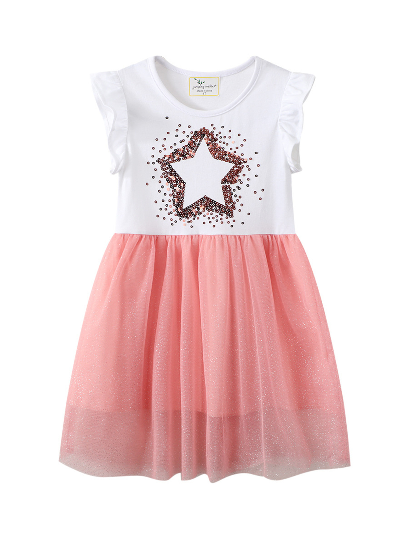 Children's Star Sequin Tulle Ruffled Sleeveless Dress