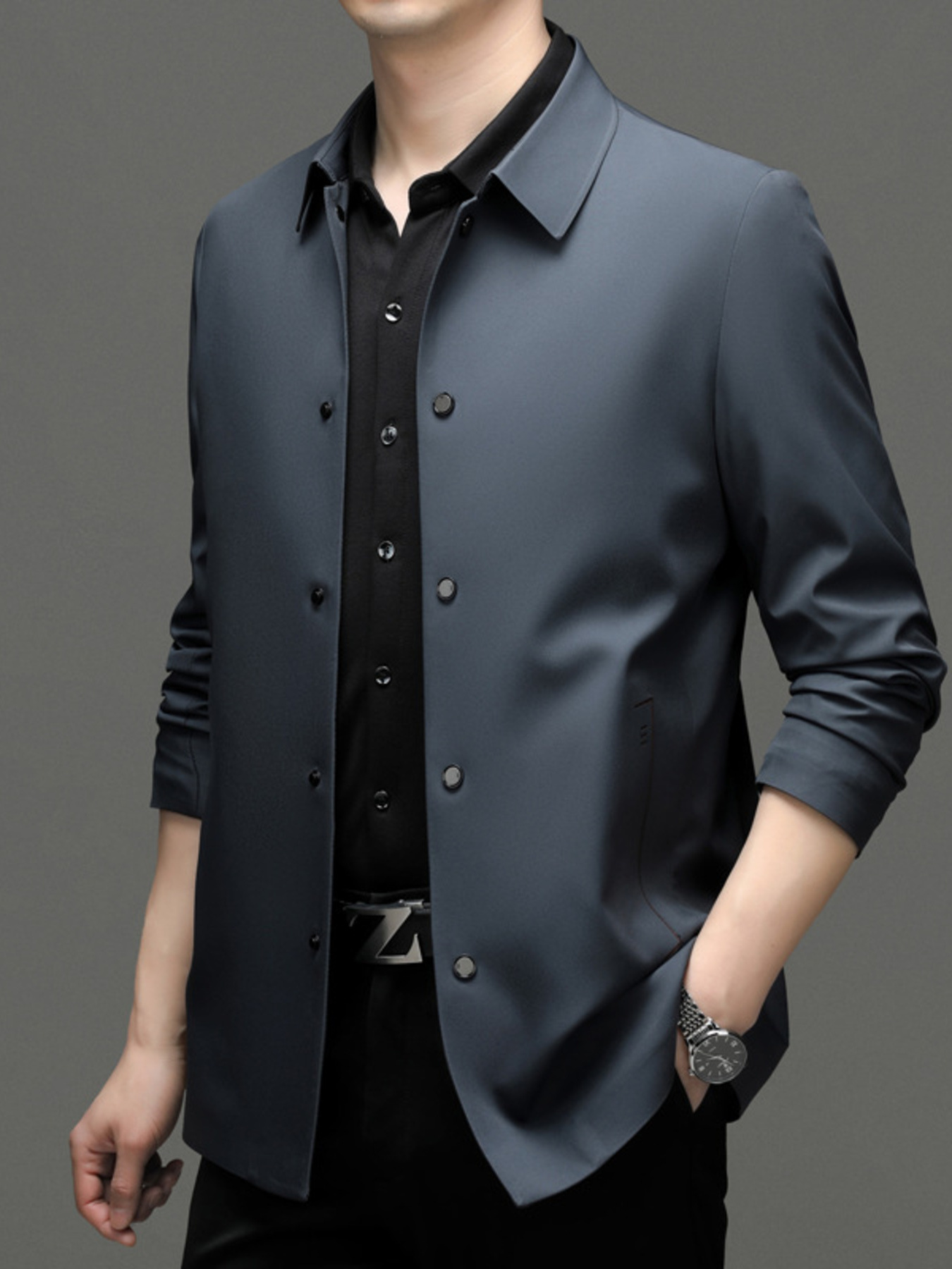 Men's Plus Size Button Up Long Sleeve Jacket