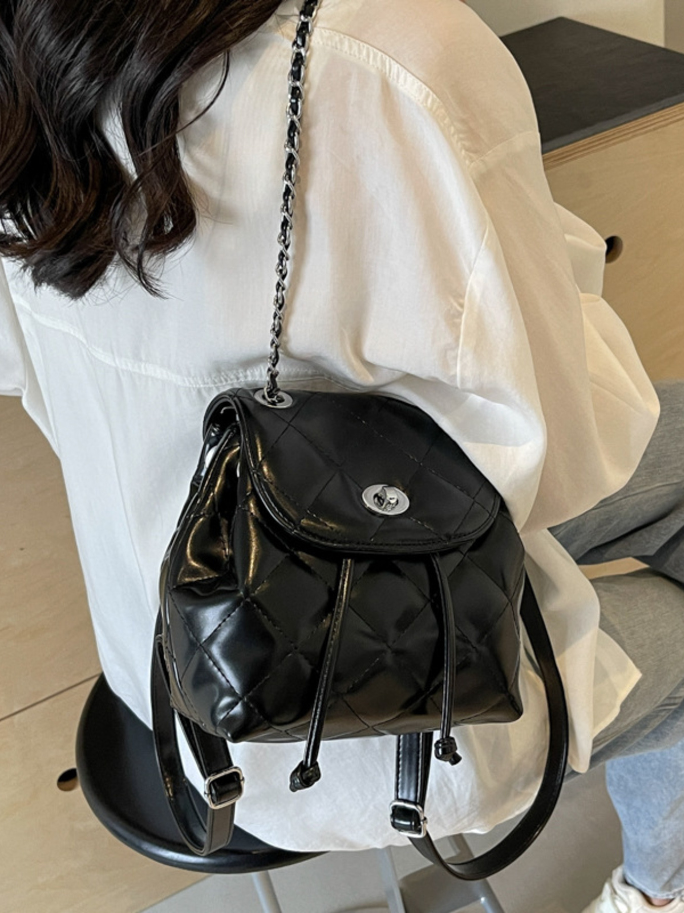 Quilted Chain Backpack Bag 1