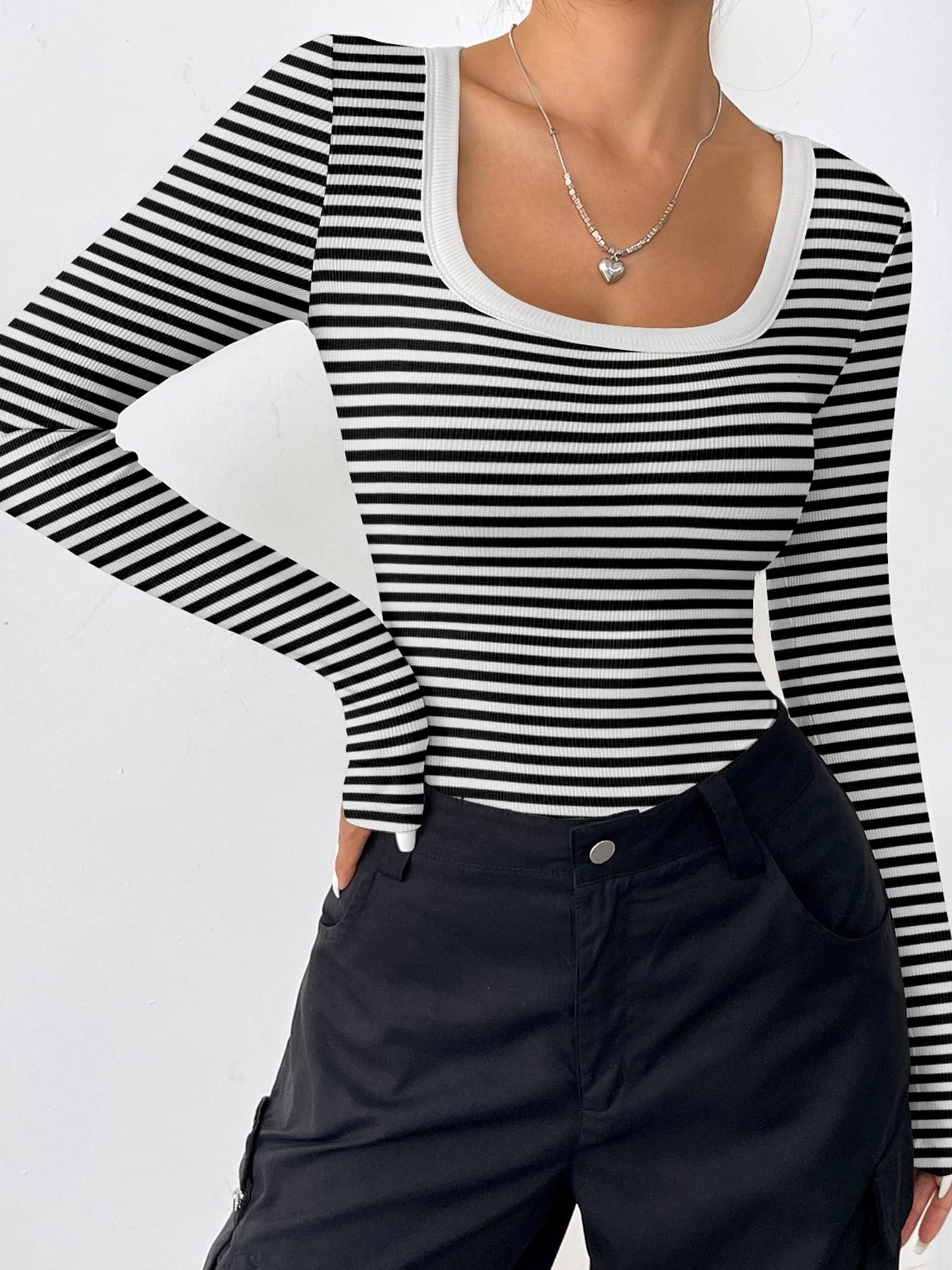 Striped Long Sleeve Scoop Neck T-Shirt